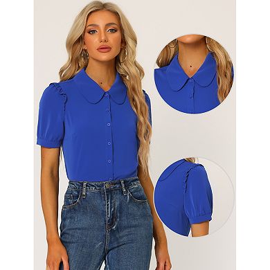 Women's Collared Top Peter Pan Collar Short Sleeve Button Front Shirts