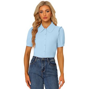 Women's Collared Top Peter Pan Collar Short Sleeve Button Front Shirts