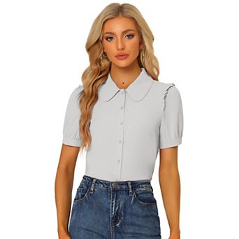 Women's Collared Top Peter Pan Collar Short Sleeve Button Front Shirts