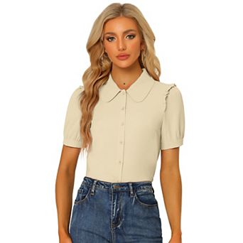 Women's Collared Top Peter Pan Collar Short Sleeve Button Front Shirts