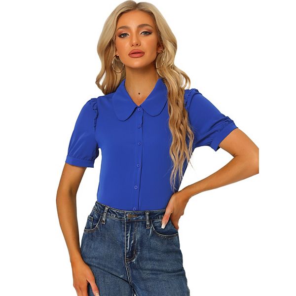 売れ筋商品|||カルバンクライン カットソー トップス レディース Women's Short-Sleeve Button-Down Collared Shirt Cool Blue 1664a4ce-3385-4bda-8739-