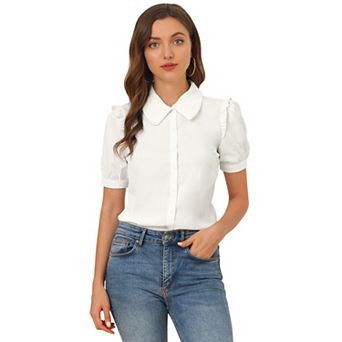 Women's Collared Top Peter Pan Collar Short Sleeve Button Front Shirts
