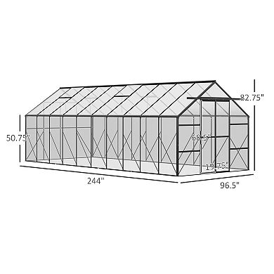 20' X 8' Polycarbonate Walk-in Garden Greenhouse Kit W/ Sliding Door, Clear