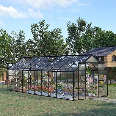 Outsunny Walk-in Garden Greenhouse Kit with Vent, Rain Gutter and Door