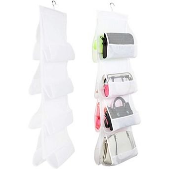 Hanging Purse Organizer for Closet Storage, White Mesh (48 x 13.8 in 2 Pack)