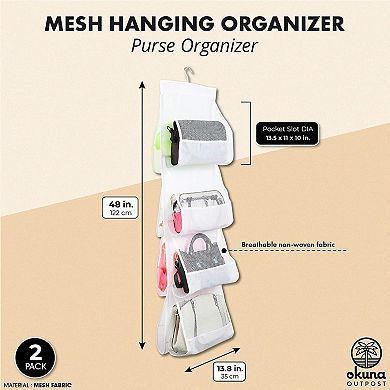 Hanging Purse Organizer for Closet Storage, White Mesh (48 x 13.8 in, 2 Pack)