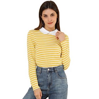 Women's Peter Pan Collar Long Sleeves Contrast Striped Blouse
