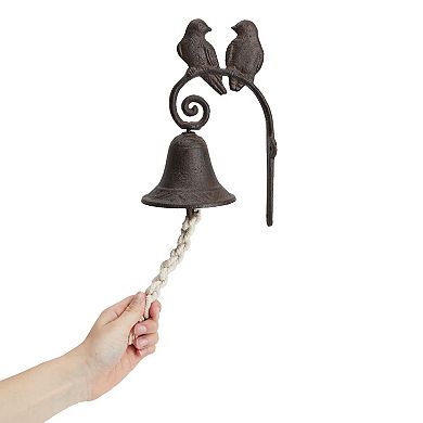 Antique Style Love Birds Cast Iron Bell for Outdoor Patio Decor, 4.5x8.5x1.5 in
