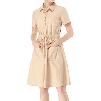 Women's Fit and Flare Collar Pocket Elastic Waist Mini Dress