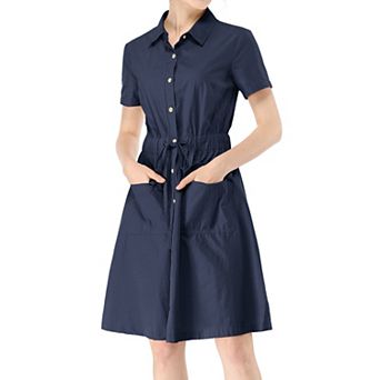Women's Fit and Flare Collar Pocket Elastic Waist Mini Dress