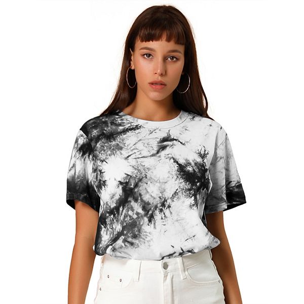 Women's Tie Dye Tops Round Neck Short Sleeves T Shirts