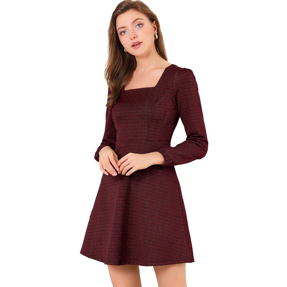A-line Pearl Square Neck Long Sleeve Slit Dress Tahiti