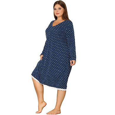 Women's Plus Size Sleepwear Polka Dots Lace Long Sleeve Nightgown