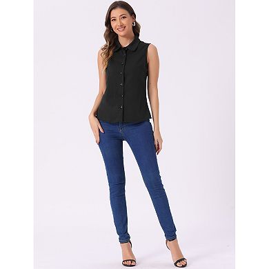 Women's Casual Tank Top Sleeveless Peter Pan Collar Chambray Shirt