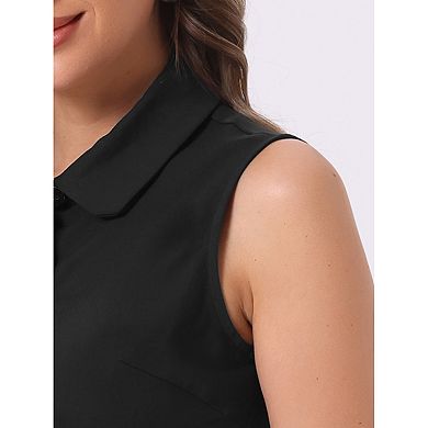Women's Casual Tank Top Sleeveless Peter Pan Collar Chambray Shirt