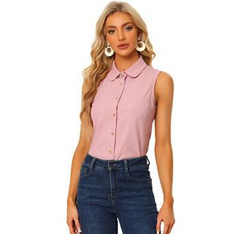 Women's Casual Tank Top Sleeveless Peter Pan Collar Chambray Shirt