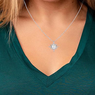 PearLustre by Imperial Sterling Silver Freshwater Cultured Pearl & Lab-Created White Sapphire Celestial Pendant Necklace