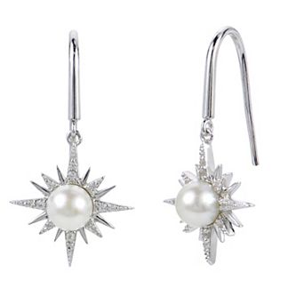 PearLustre by Imperial Sterling Silver Freshwater Cultured Pearl & Lab-Created White Sapphire Celestial Earrings