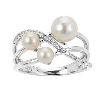 PearLustre by Imperial Sterling Silver Multi Freshwater Cultured Pearl & Lab-Created White Sapphire Ring