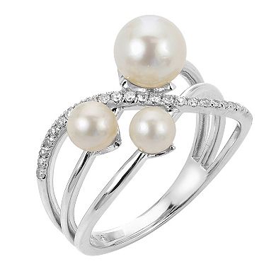 PearLustre by Imperial Sterling Silver Multi Freshwater Cultured Pearl & Lab-Created White Sapphire Ring