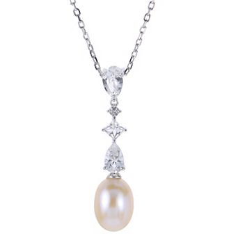 PearLustre by Imperial Sterling Silver Freshwater Cultured Pearl & Lab-Created White Sapphire Pendant Necklace