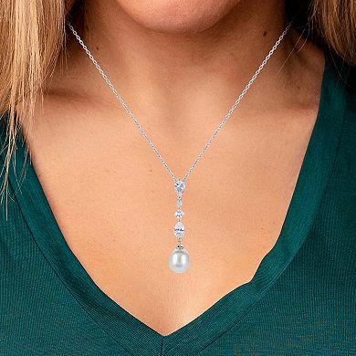 PearLustre by Imperial Sterling Silver Freshwater Cultured Pearl & Lab-Created White Sapphire Pendant Necklace