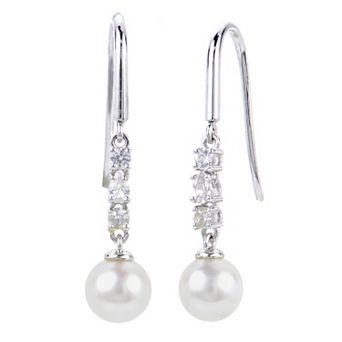 PearLustre by Imperial Sterling Silver Freshwater Cultured Pearl & Lab-Created White Sapphire Drop Earrings