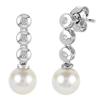 PearLustre by Imperial Sterling Silver Freshwater Cultured Pearl & Lab-Created White Sapphire Drop Earrings
