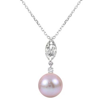 PearLustre by Imperial Sterling Silver Pink Freshwater Cultured Pearl & Lab-Created White Sapphire Pendant Necklace