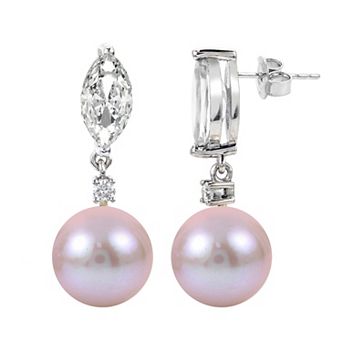 PearLustre by Imperial Sterling Silver Pink Freshwater Cultured Pearl & Lab-Created White Sapphire Drop Earrings