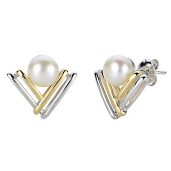 PearLustre by Imperial 14k Gold Over Silver Two Tone Freshwater Cultured Pearl Chevron Earrings
