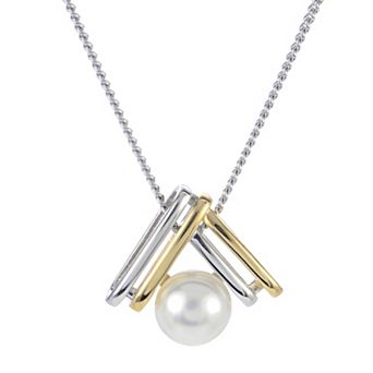 PearLustre by Imperial 14k Gold Over Silver Two Tone Freshwater Cultured Pearl Chevron Pendant Necklace