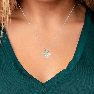 PearLustre by Imperial 14k Gold Over Silver Two Tone Freshwater Cultured Pearl Chevron Pendant Necklace