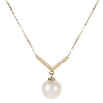 PearLustre by Imperial 14k Gold Freshwater Cultured Pearl & Diamond Accent V Necklace