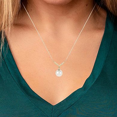 PearLustre by Imperial 14k Gold Freshwater Cultured Pearl & Diamond Accent V Necklace