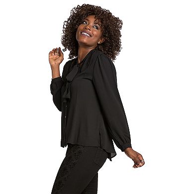 Tasha Chiffon Button-Up Neck-Tie Blouse