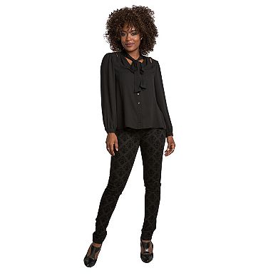 Tasha Chiffon Button-Up Neck-Tie Blouse