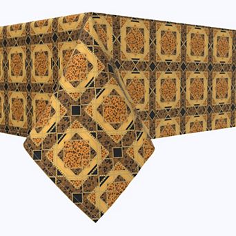 Rectangular Tablecloth, 100% Polyester, 60x120", Golden Chains & Animal Prints