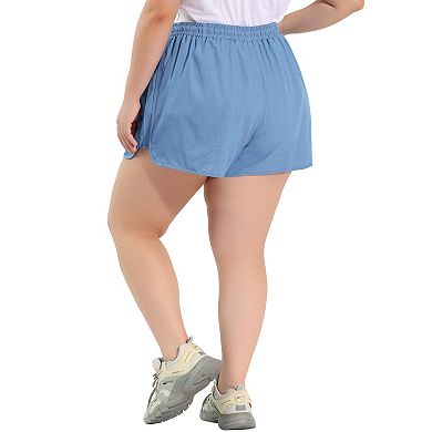 Women's Plus Size Denim Short Drawstring Elastic Waist Slant Pockets Shorts