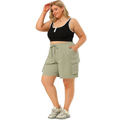 Women's Plus Size Drawstring Elastic Waist Straight Leg Cargo Shorts