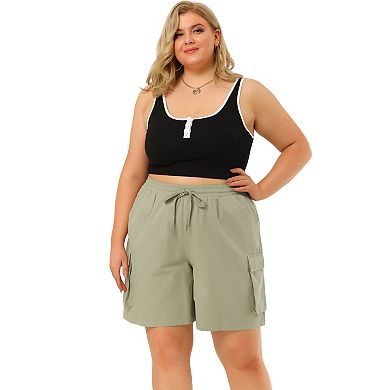 Women's Plus Size Drawstring Elastic Waist Straight Leg Cargo Shorts