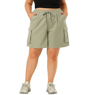 Women's Plus Size Drawstring Elastic Waist Straight Leg Cargo Shorts