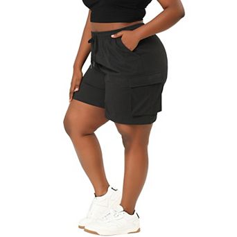 Women's Plus Size Drawstring Elastic Waist Straight Leg Cargo Shorts