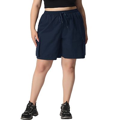 Women s Plus Size Drawstring Elastic Waist Straight Leg Cargo Shorts