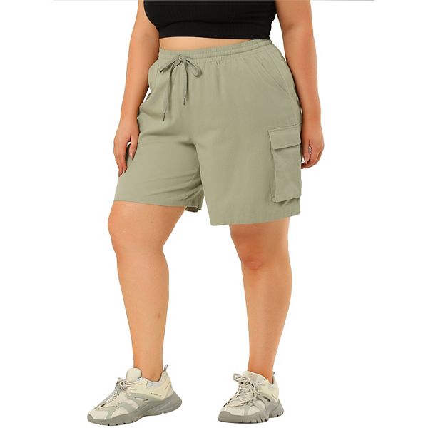 Women's Plus Size Drawstring Elastic Waist Straight Leg Cargo Shorts