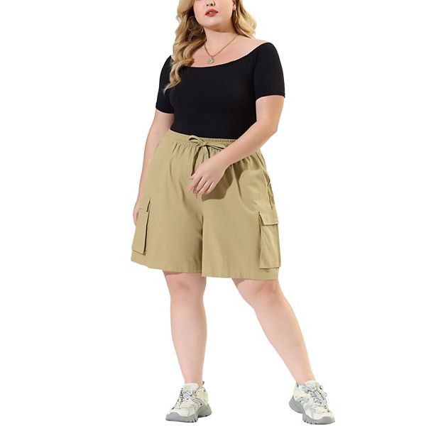 Women's Plus Size Drawstring Elastic Waist Straight Leg Cargo Shorts