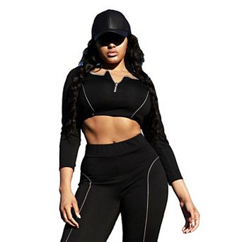 Coco Women's Square Zip Neck Ponte Knit Moto Top