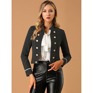 Women's Stand Collar Open Front Button Decor Casual Steampunk Jacket
