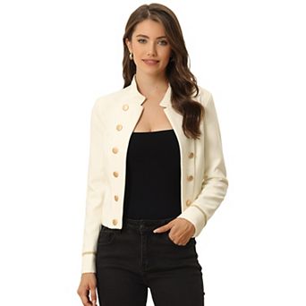 Women's Stand Collar Open Front Button Decor Casual Steampunk Jacket