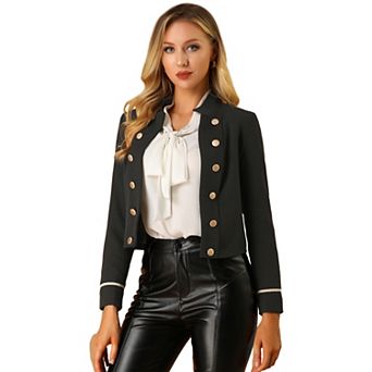 Women's Stand Collar Open Front Button Decor Casual Steampunk Jacket